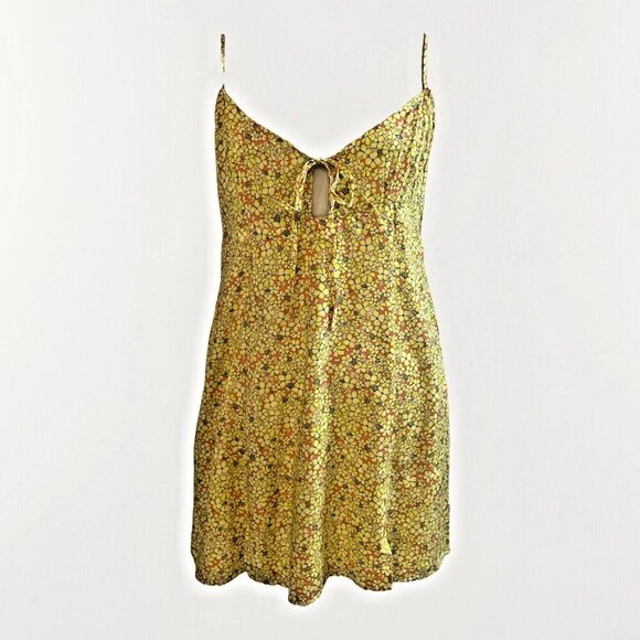Vintage Y2K Wild Fable Babydoll Dress Size L Yellow Floral Empire Waist Milkmaid - Picture 1 of 10